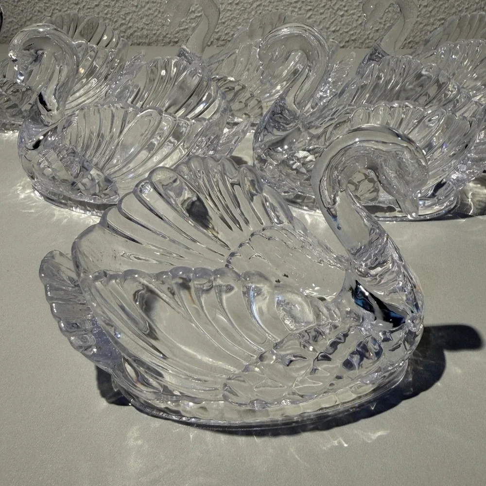 Regaline Swan Nut Candy Dishes Set of 6 Clear Plastic MCM 430 Made in USA